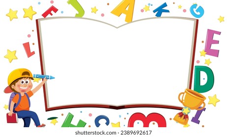 Dibujo vectorial de un estudiante que escribe en un libro abierto
