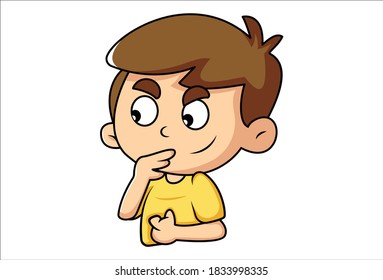Vector cartoon illustration of boy is thinking. Isolated on white background.