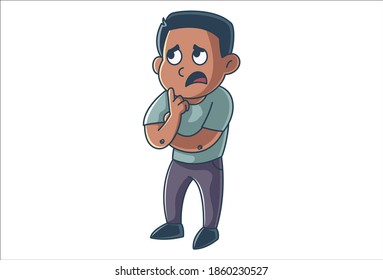 Vector cartoon illustration of a boy is thinking. Isolated on white background.