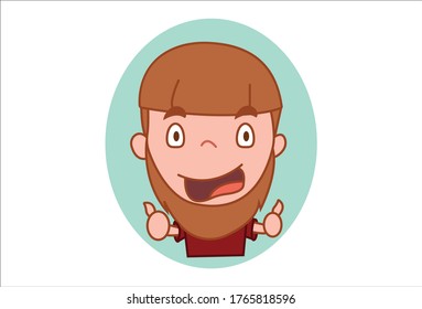 Dibujo vectorial de un niño con el signo de los pulgares arriba. Aislado sobre fondo blanco.