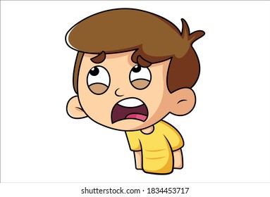 Vector cartoon illustration of boy is upset. Isolated on white background.