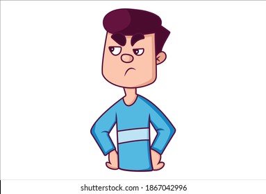 Vector cartoon illustration of boy is upset. Isolated on white background. 