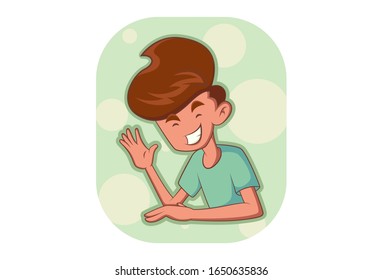 Vector cartoon illustration of the boy waving hand. Isolated on white background.