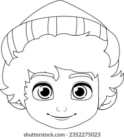 Vector cartoon illustration of a boy wearing a beanie hat with a natural facial expression