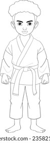 A vector cartoon illustration of a boy wearing a judo sport outfit