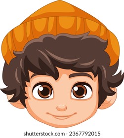 Vector cartoon illustration of a boy wearing a beanie hat with a natural facial expression