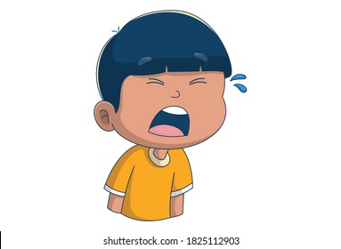 Vector cartoon illustration. Boy is weeping loudly. Isolated on white background.