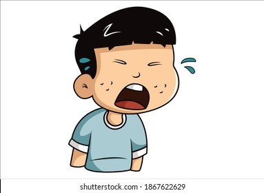 Vector cartoon illustration. Boy is weeping loudly. Isolated on white background.