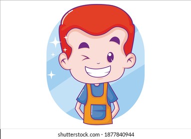 Vector cartoon illustration. Boy is winking an eye. Isolated on white background.