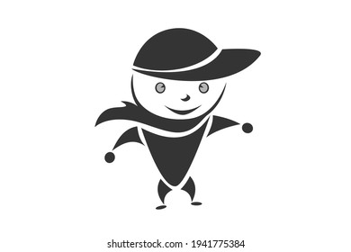 Vector cartoon illustration boy yes a scarf wearing a hat smiling face