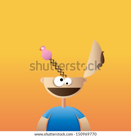 Vector cartoon illustration of brainless, crazy, idiot guy.