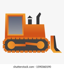 Vector cartoon illustration of a bright orange childish car designed to clear the road during bad weather, and is also used at a construction site.