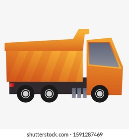 Vector cartoon illustration of a bright orange childish car designed for the transport of building materials.