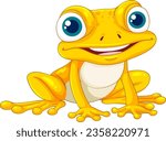 A vector cartoon illustration of a bright yellow frog isolated on a white background
