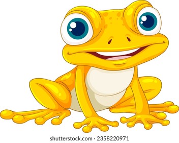 A vector cartoon illustration of a bright yellow frog isolated on a white background