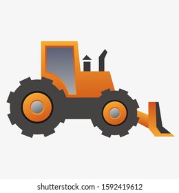 Vector cartoon illustration of a brightly colored children's car designed for loading goods, earth, gravel, and is also used at a construction site.