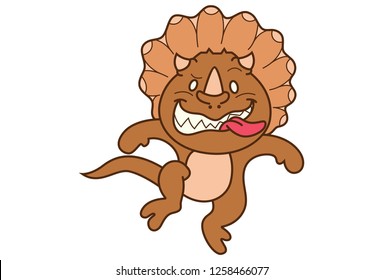 Vector cartoon illustration of brown dinosaur tongue out. Isolated on white background.