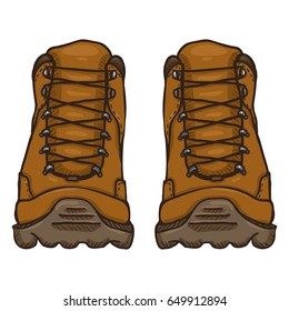 Vector Cartoon Illustration - Brown Extreme Hiking Boots. Front View