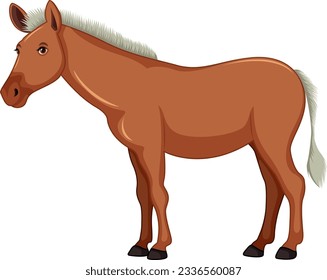 A vector cartoon illustration of a brown horse standing isolated on a white background