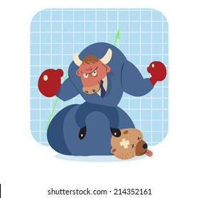 vector cartoon illustration of bull win over bear in stock market 