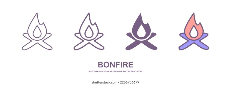 Vector cartoon illustration of burning bonfire with wood. Fire wood and campfire icon isolated on white background for web, print, decoration, bonfire night.