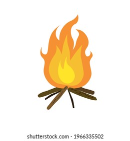 
Vector cartoon illustration of burning campfire with wood. Fire wood and campfire icon isolated on white background