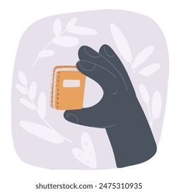 Ilustración de la historieta del Vector de la mano del hombre de negocios que sostiene el pequeño libro