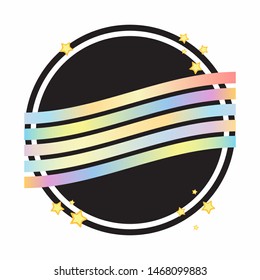 Vector cartoon illustration for cards, posters, prints and more. Template for banners or labels. Modern rainbow waves with stars on black background