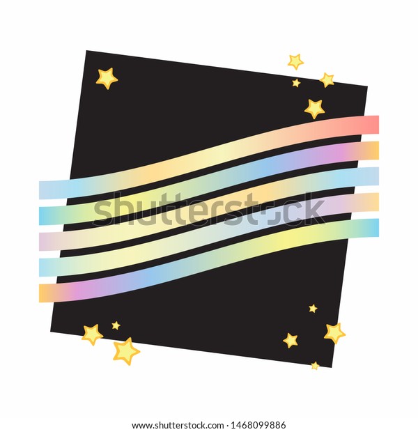 Vector cartoon illustration for cards,\
posters, prints and more. Template for banners or labels. Modern\
rainbow waves with stars on black\
background