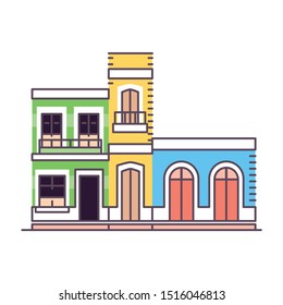 Vector Cartoon Illustration Of Caribbean Historic Houses Isolated