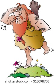 Vector cartoon illustration of a cave man looking for company