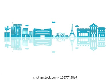 Vector cartoon illustration of Chandigarh skyline. Isolated on white background. 
