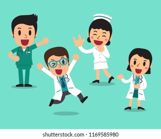 Vector cartoon illustration of character doctors and nurses for design.