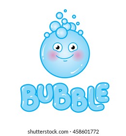 Vector Cartoon Illustration Character Made Of Soap Blue Bubbles. Great Logo For Kindergarten, Celebrations Agency, Day Care Center