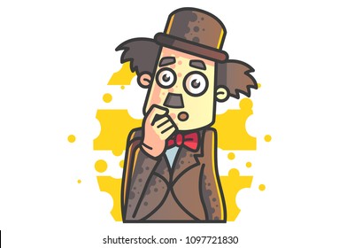 Vector cartoon illustration of Charlie Chaplin thinking character .