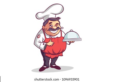 Dibujo vectorial del chef. Aislado sobre fondo blanco.