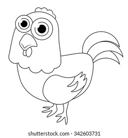 Vector cartoon illustration of chicken isolated on white background. Can be used for coloring book