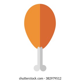 Vector cartoon illustration of a chicken leg. Food. Meat on bone. Flat. Shadow, Isolated on white background