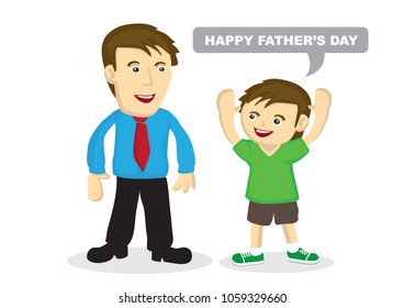 Vector cartoon illustration of a child greeting his father. Concept of bonding between the father and son. Suitable for fatherÃ¢â?¬â?¢s day illustration.