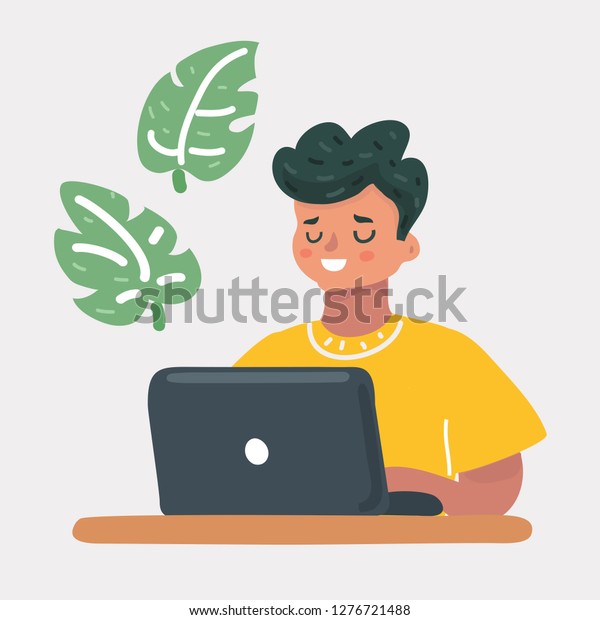 Vector Cartoon Illustration Child Studying By Stock Vector