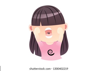 Vector cartoon illustration of Chinese girl with opened mouth. Isolated on white background. 