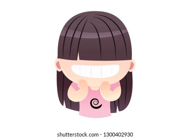Vector cartoon illustration of Chinese girl scared . Isolated on white background.