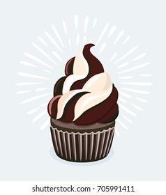 Vector cartoon illustration of Chocolate cupcakes on white background. Isolated object