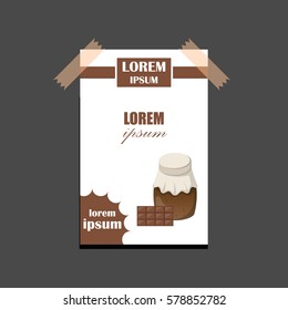 Vector cartoon illustration with chocolate jam jar. Sweet jelly marmalade glass bottle. Homemade sugar preserves icon. Fruit food object