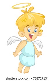 Vector cartoon illustration of Christmas angel with nimbus and wings