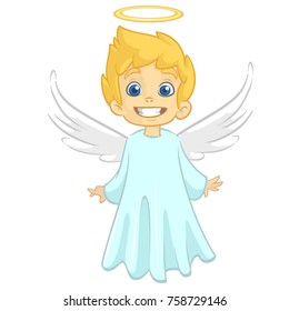 Vector cartoon illustration of Christmas angel with nimbus and wings