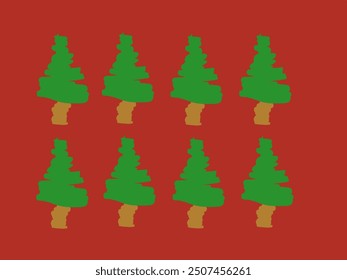 Vector cartoon illustration of a Christmas tree icon on a red background suitable for Christmas decoration.