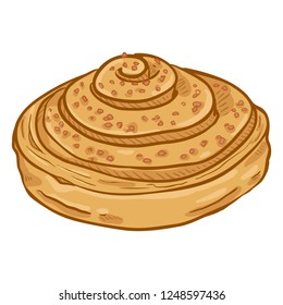 Vector Cartoon Illustration - Cinnamon Bun with Sugar Crumb
