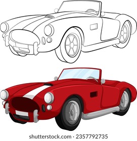 Una ilustración vectorial de un coche clásico rojo convertible, perfecto para colorear páginas