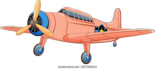 A vector cartoon illustration of a classic vintage aircraft isolated on a white background